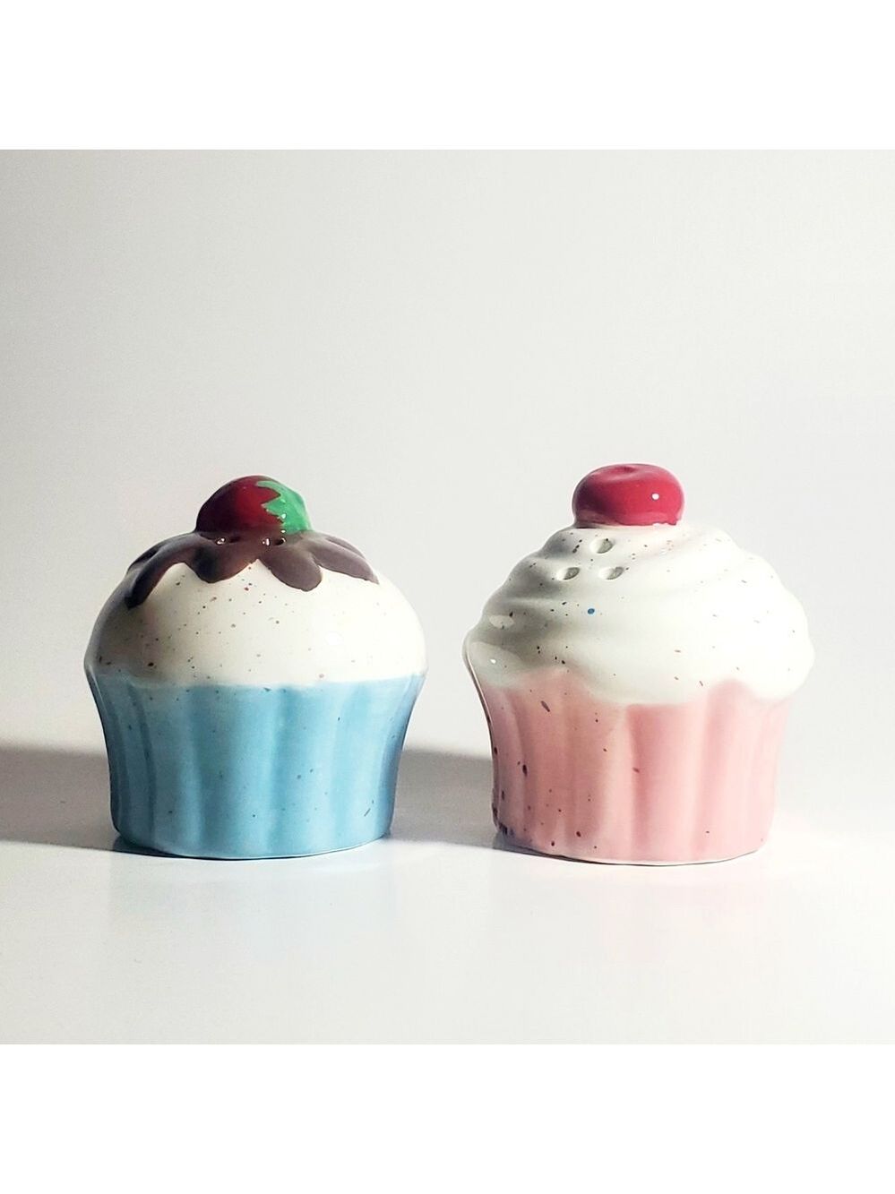 WORLD MARKET Cupcake Shaped Salt & Pepper Shakers, Mini Size in Blue & Pink, NIB
